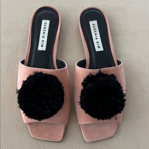 Eugenia Kim Pink Slide Sandals with Black Pom Pom